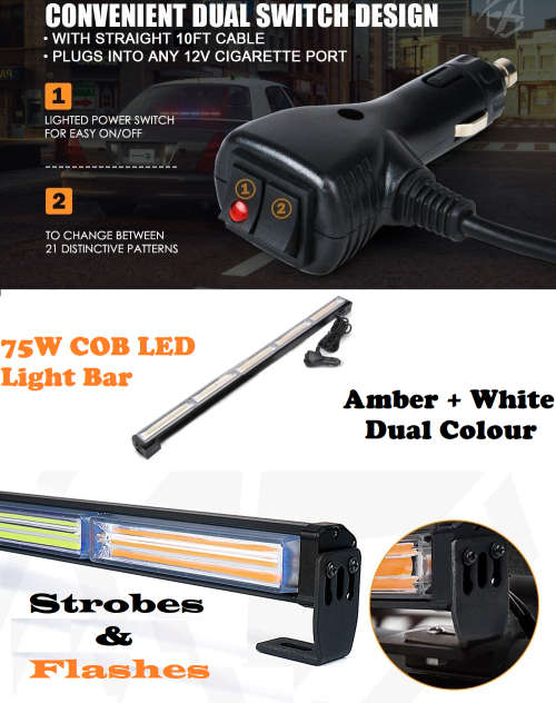 Vehicle Strobe Flash COB LED Dual Colour Light Bar Amber + White. Collections are allowed.