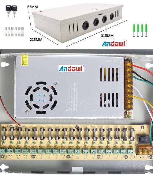 Power Supply Box with 18 Port Channels, Fuses, 35A and AC 110-220V to DC 12V. Collections allowed
