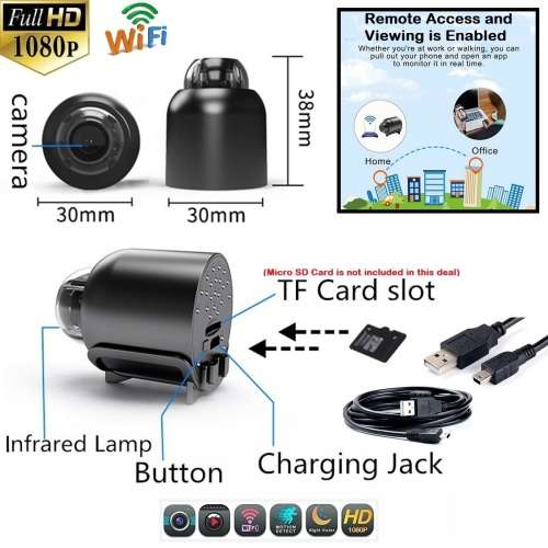 Miniature WiFi Spy HD Camera. Portable with Night Vision, Motion Sensor and more Collections allowed