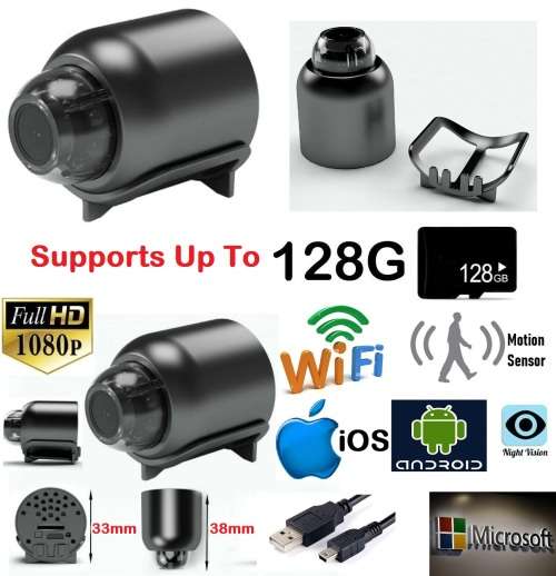 Miniature WiFi Spy HD Camera. Portable with Night Vision, Motion Sensor and more Collections allowed