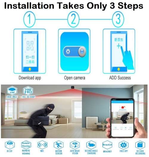 Mini WiFi Spy HD Camera. Portable with Night Vision, Motion Sensor and more Collections allowed