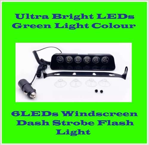 GREEN LED Windscreen Vehicle Strobe Dashboard Light Long 6LED Version. Collections Are Allowed.