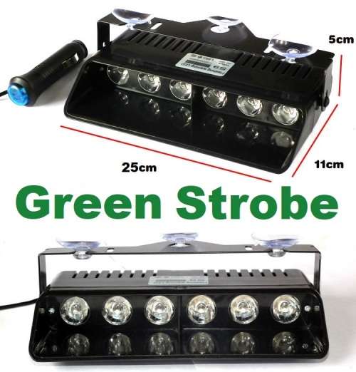 GREEN LED Windscreen Vehicle Strobe Dashboard Light Long 6LED Version. Collections Are Allowed.