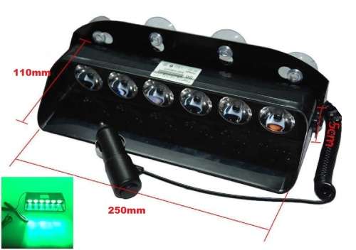 GREEN LED Windscreen Vehicle Strobe Dashboard Light Long 6LED Version. Collections Are Allowed.
