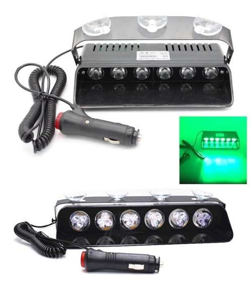 GREEN LED Windscreen Vehicle Strobe Dashboard Light Long 6LED Version. Collections Are Allowed.