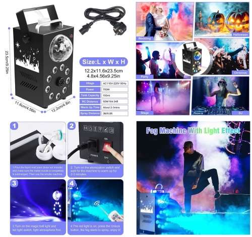 Professional Smoke Fog Machine with MultiColour RGB LEDs, Rotating Light Ball. Collections allowed