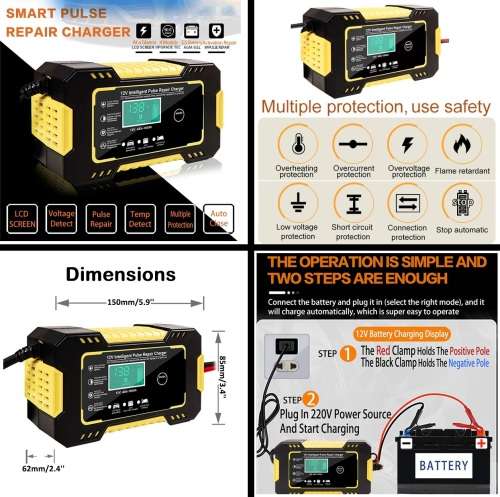 Automatic Battery Charger 12V 6A Smart Pulse Repair LCD Battery Charger. Collections are allowed