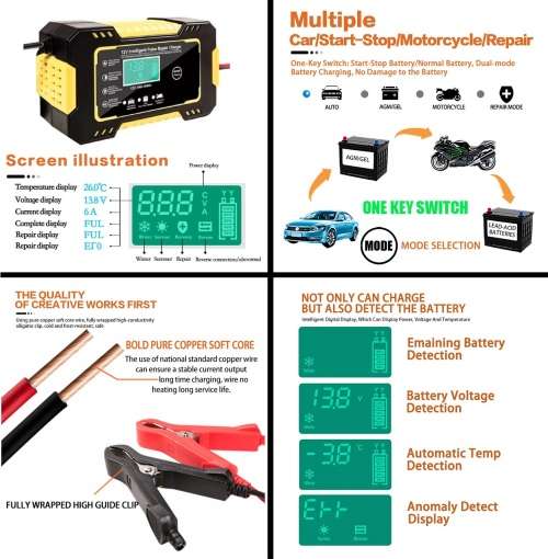 Automatic Battery Charger 12V 6A Smart Pulse Repair LCD Battery Charger. Collections are allowed