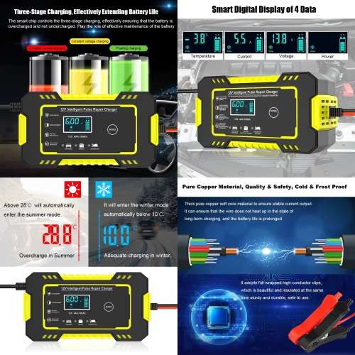 Automatic Battery Charger 12V 6A Smart Pulse Repair LCD Battery Charger. Collections are allowed