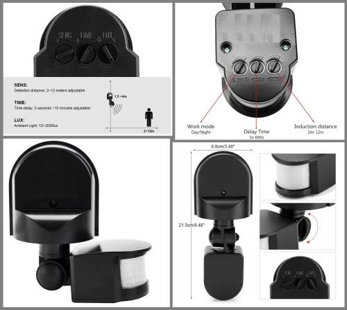 PIR Motion Sensor Detector Switch with a Junction Box, 180° Adjustable, 12Volts. Collections Allowed