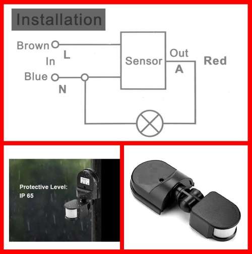 PIR Motion Sensor Detector Switch with a Junction Box, 180° Adjustable, 12Volts. Collections Allowed