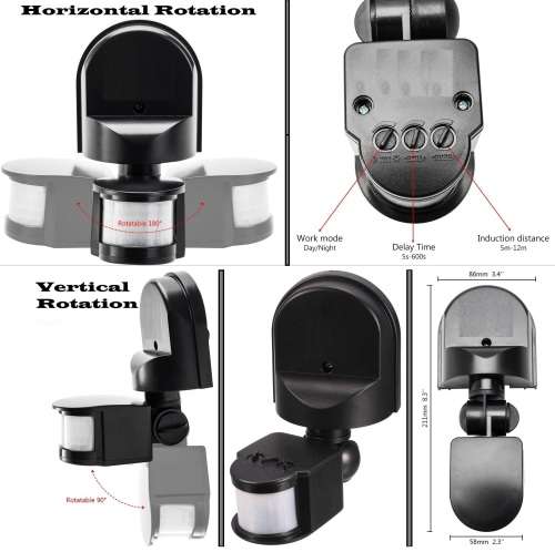PIR Motion Sensor Detector Switch with a Junction Box, 180° Adjustable, 12Volts. Collections Allowed