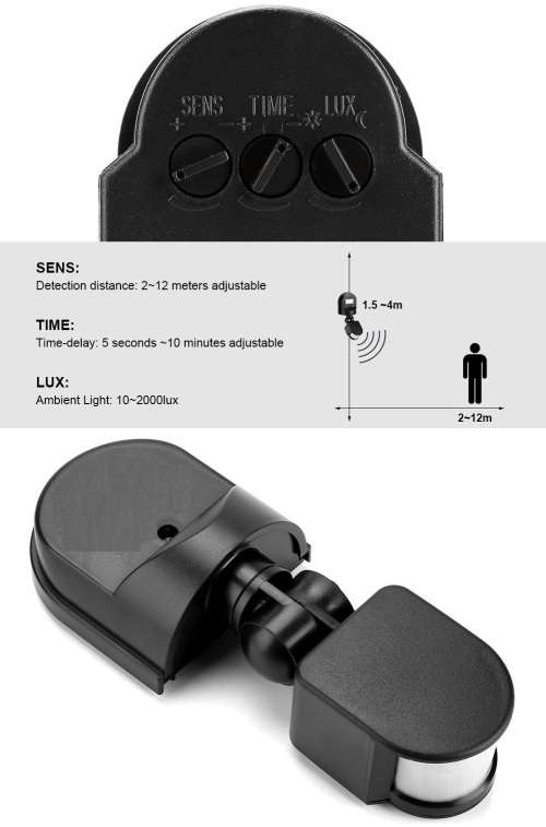 PIR Motion Sensor Detector Switch with a Junction Box, 180° Adjustable, 12Volts. Collections Allowed