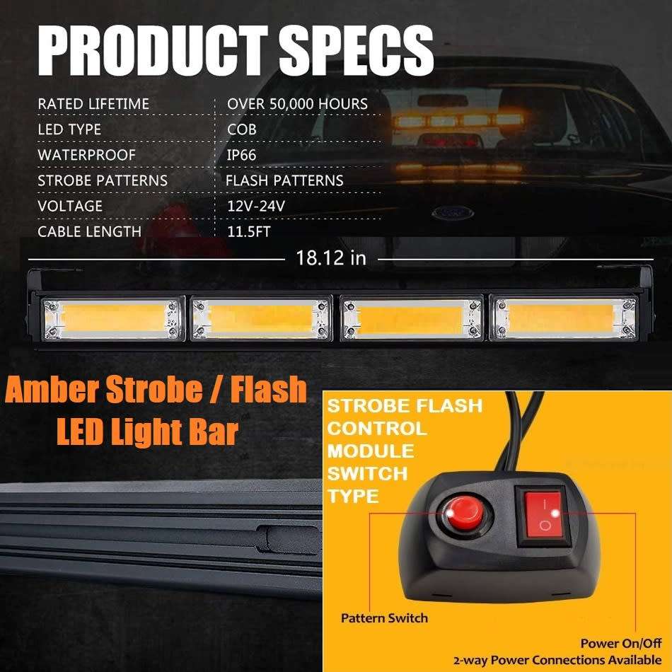 Emergency Vehicle Flash/Warning LED Strobe Light Bar Yellow Orange Amber. Collections allowed.