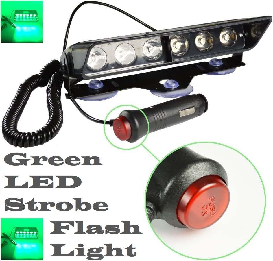 GREEN LED Windscreen Vehicle Strobe Dashboard Light Long 6LED Version. Collections Are Allowed.