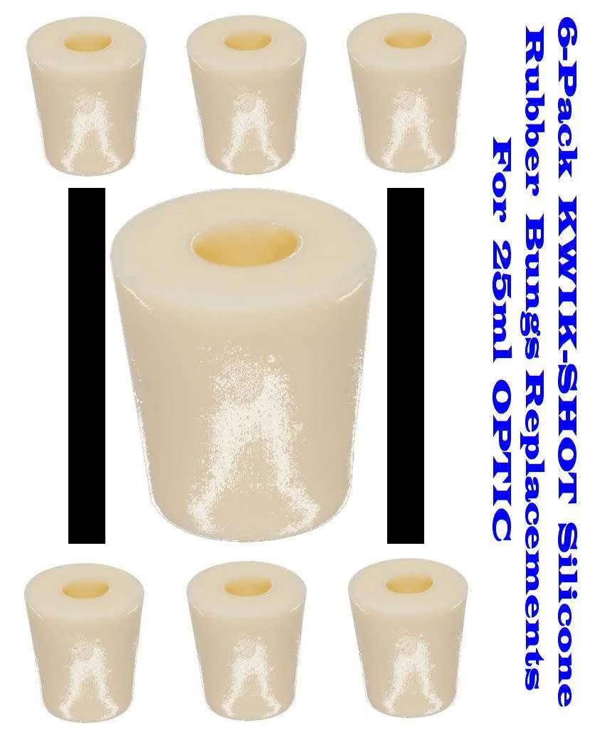Pack of 6 Silicone Rubber Bungs Replacements For 25ml KWIK-SHOT Optic Head. Collections Allowed.