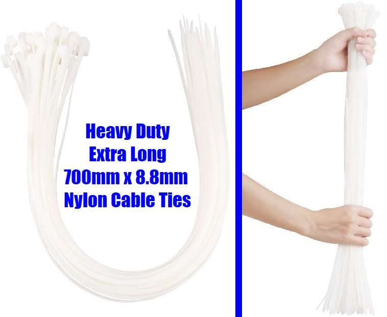 10pcs Giant 700mm Long, 8.8mm Wide Heavy Duty Nylon Cable Zip Ties White Colour. Collections Allowed