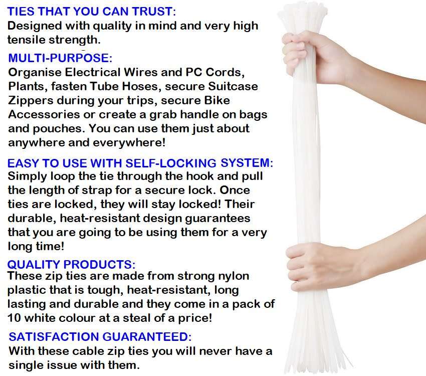 10pcs Giant 700mm Long, 8.8mm Wide Heavy Duty Nylon Cable Zip Ties White Colour. Collections Allowed