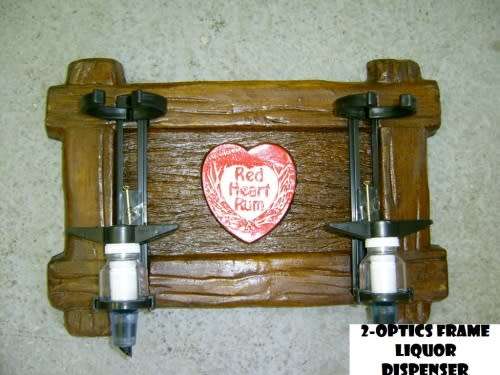 Red Heart Rum Liquor Dispensers with 2 Sets of Optics and Brackets. Brand New. Collections Allowed.