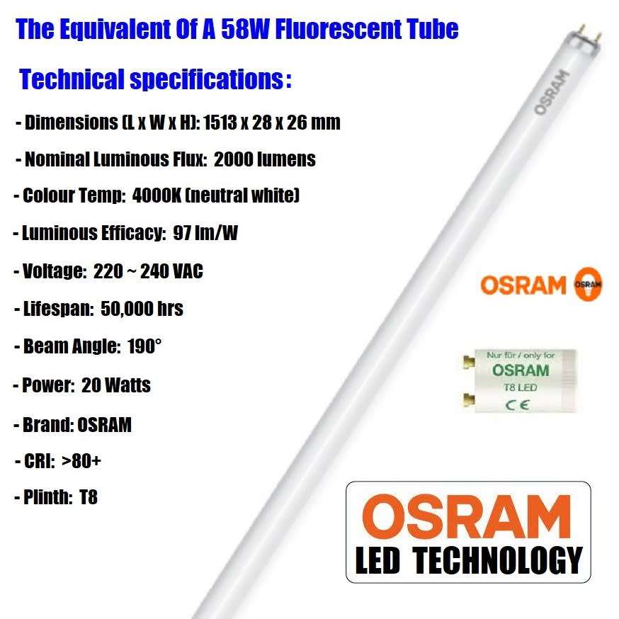 Direct Replacement for Fluorescent Tube. 25x OSRAM 5ft 1500mm LED T8 Tube Lights. Collection Allowed