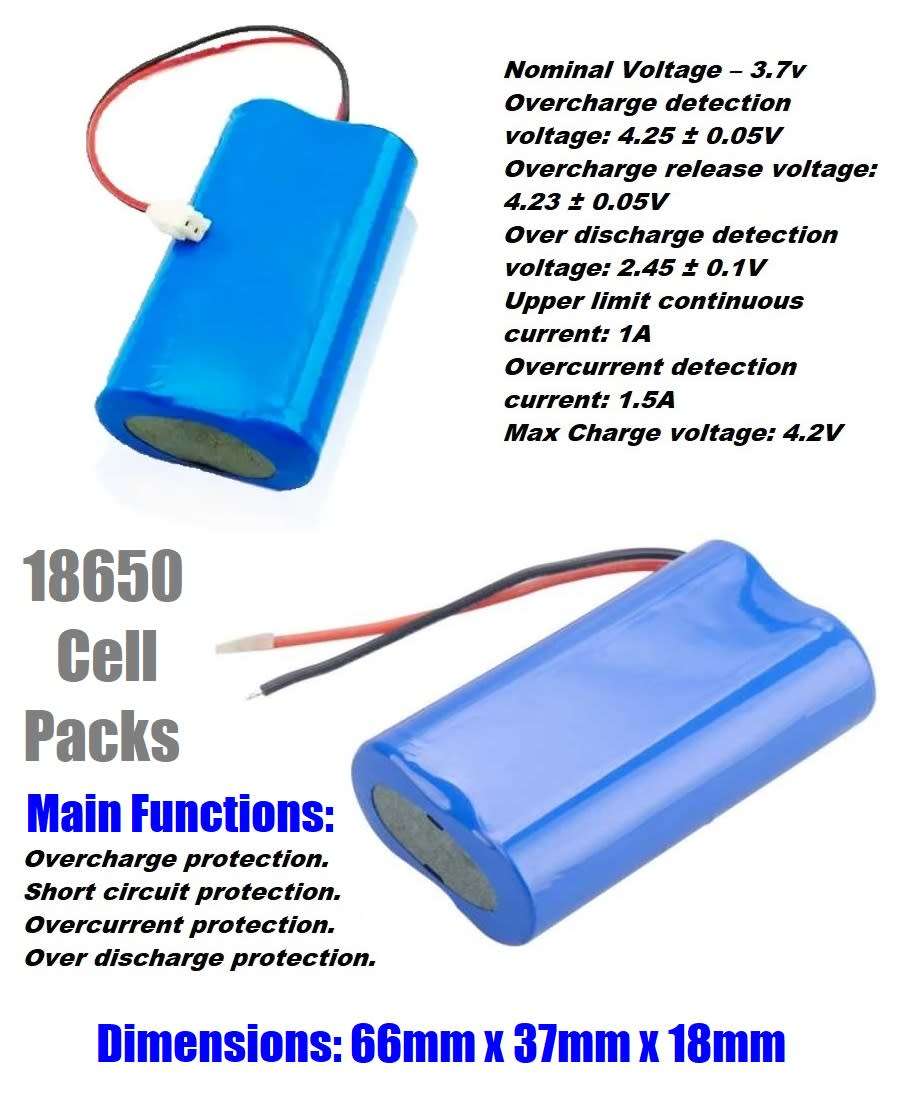 Rechargeable 18650 Battery Twin Pack 3.7V 2-Cells Pack Light Duty Applications. Collections Allowed.