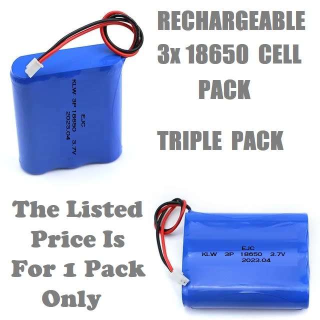 Rechargeable 18650 Battery Triple Pack 3.7V 3-Cells. Light Duty Applications. Collections Allowed.