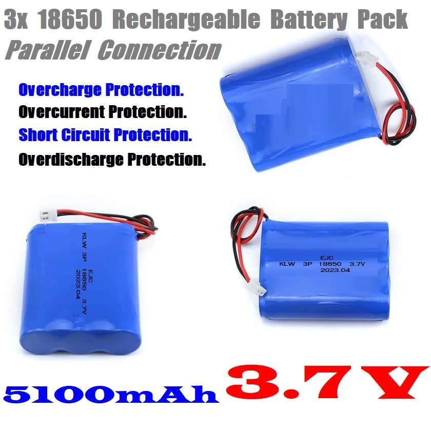 Rechargeable 18650 Battery Triple Pack 3.7V 3-Cells. Light Duty Applications. Collections Allowed.