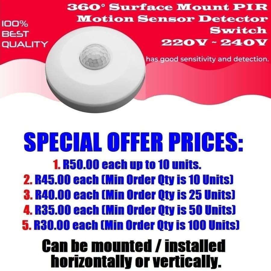 Clearance Sale Offer: Infrared Motion Sensor PIR 360° Detector, 220V. Collections Are Allowed.
