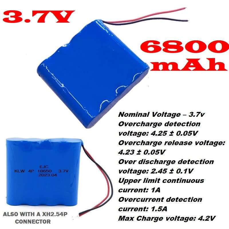 Rechargeable 18650 Battery Pack 3.7V 4-Cells [4P] With JST-XH 2.54mm 2Pin Plug. Collections Allowed.