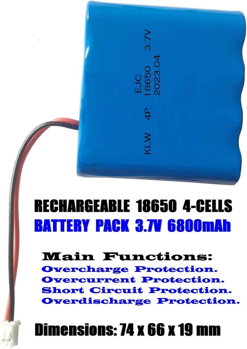 Rechargeable 18650 Battery Pack 3.7V 4-Cells [4P] With JST-XH 2.54mm 2Pin Plug. Collections Allowed.