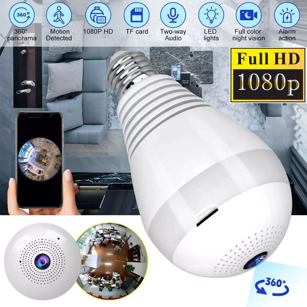 Full HD LED Bulb Mini Spy Camera 360° WiFi with 2Way Audio, Motion Sensor, Night Vision and More.