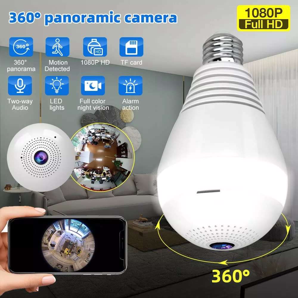 Full HD LED Bulb Mini Spy Camera 360° WiFi with 2Way Audio, Motion Sensor, Night Vision and More.