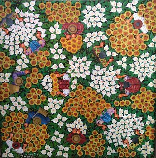 cortando floves in harvesting fields painting