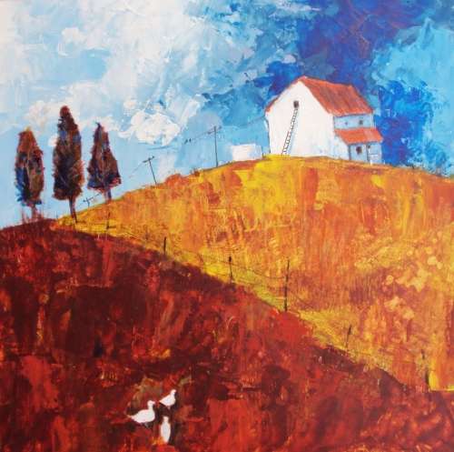 farmhouse on top of the hill