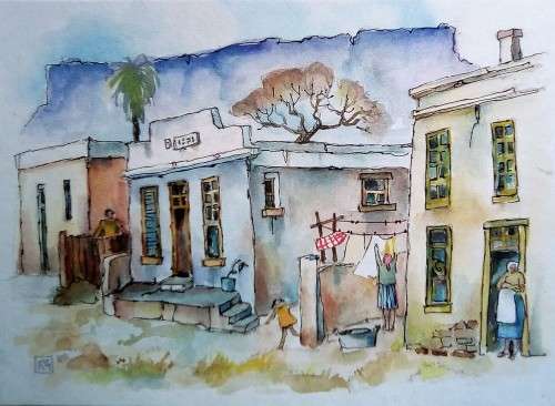 table mountain as  backdrop to bokaap houses