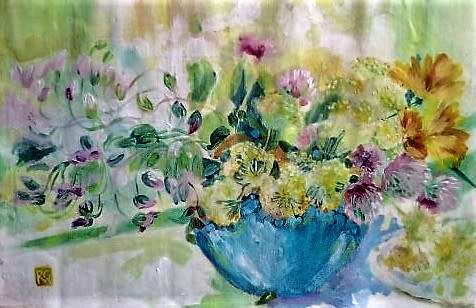 colourful bowl of spring flowers
