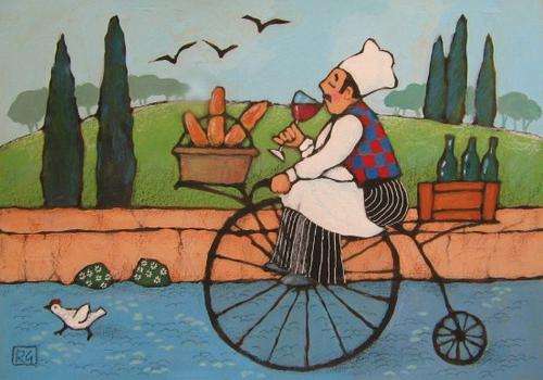 chef on penny farthing