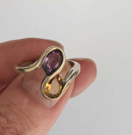 Sterling silver citrine and amethyst ring