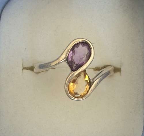 Sterling silver citrine and amethyst ring
