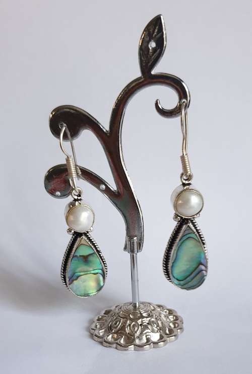 Sterling silver pearl and paua shell earrings