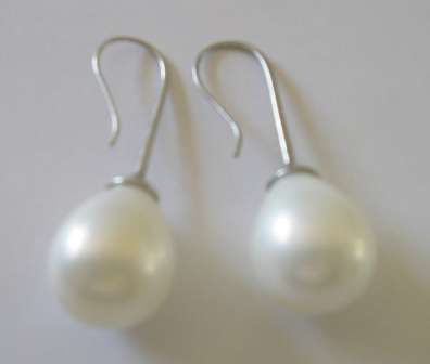Large teardrop shell pearl drop earrings