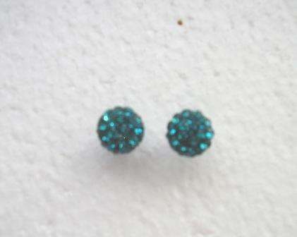 Teal crystal Shamballa earrings