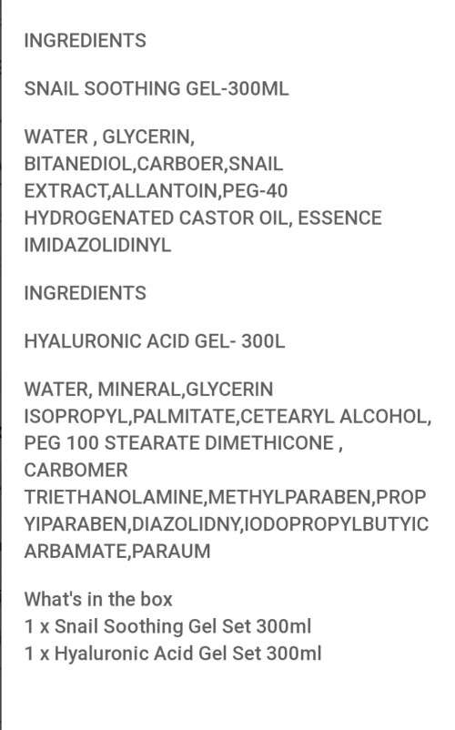 300mlHyaluronic acid and 300ml Snail Gel Set
