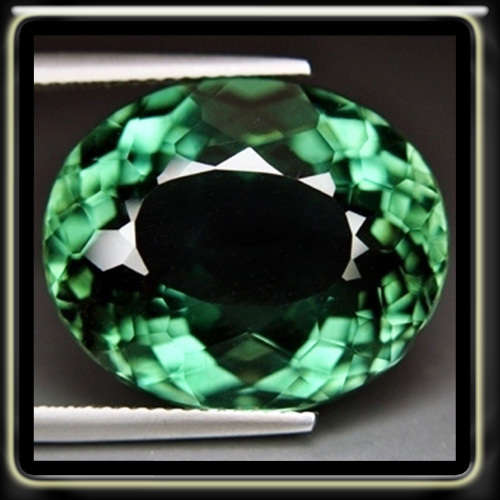 22.20CT BRILLIANT BLUISH GREEN QUARTZ [VVS] - PRECISION PRASIOLITE FACETED OVAL GEM