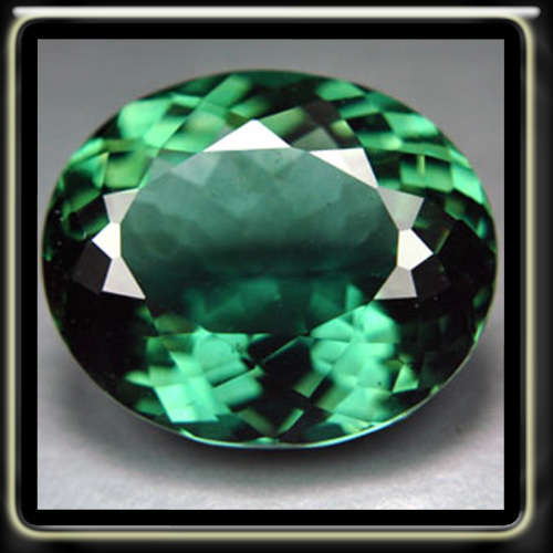 22.67CT DEEP BLUISH GREEN PRASIOLITE QUARTZ [IF] - FLAWLESS URUGUAY BRILLIANT FACET OVAL