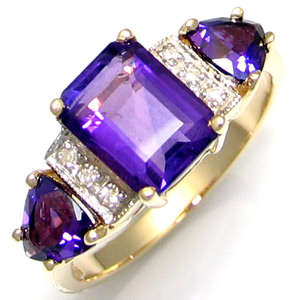 R6300-  2.43CT 9K YELLOW GOLD AMETHYST & DIAMOND RING