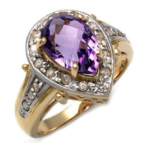 R14500 - WOW 3CT AMETHYST & 20 DIAMOND SOLID GOLD RING