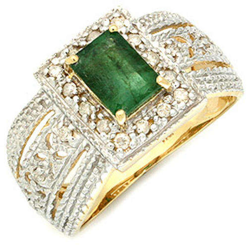 R31000 - VINTAGE 1.2CT EMERALD &DIAMOND 9K SOLID GOLD RING