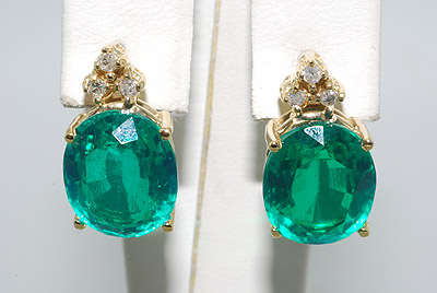 9.18CT CHATHAM EMERALD & DIAMOND 4 STONE EARRINGS