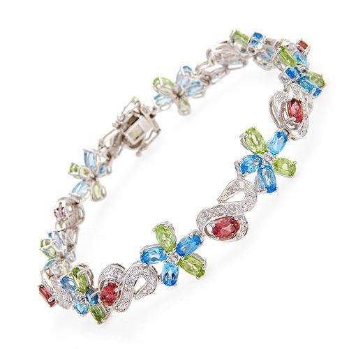 R41530 -10.37CT GENUINE DIAMONDS, PERIDOTS, TOPAZES & TOURMALINE BRACELET   **CERTIFICATE INCLUDED**